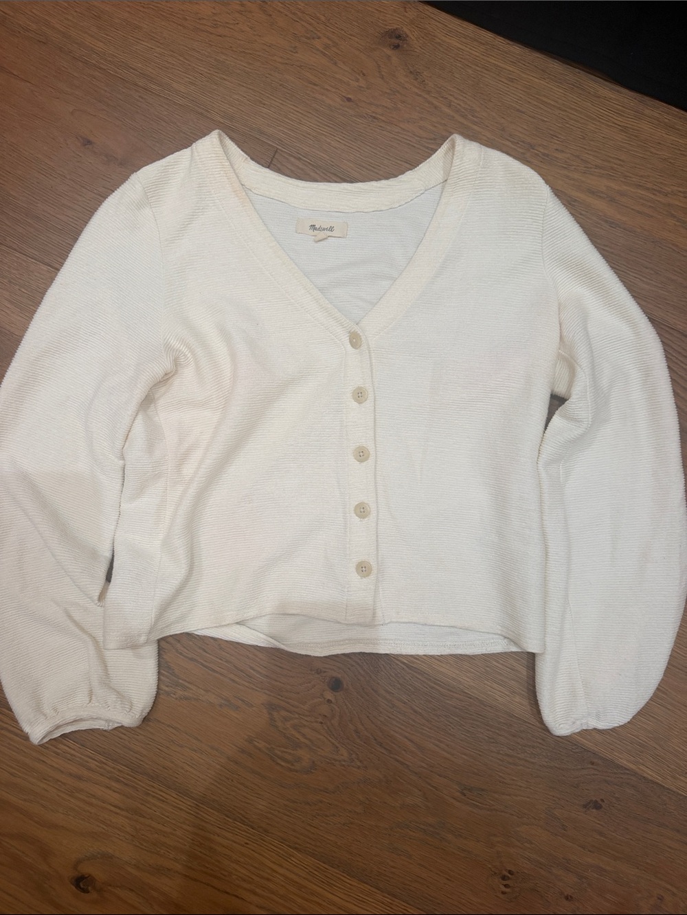 Madewell Cream V-Neck Button Front Knit Sweater